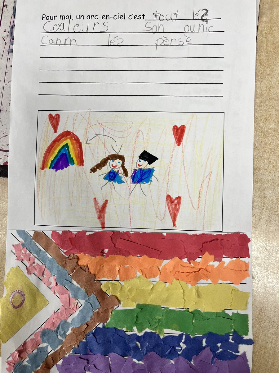 MmeBishopFI's tweet photo. L’amour c’est l’amour ❤️🧡💛💚💙 we have been doing lots of learning ahead of our rainbow day assembly in grade 1/2. We learned about the history of pride and what the rainbow flag represents. My heart is full! @EcoleMaple_LDSB https://t.co/FIWamhQcA8