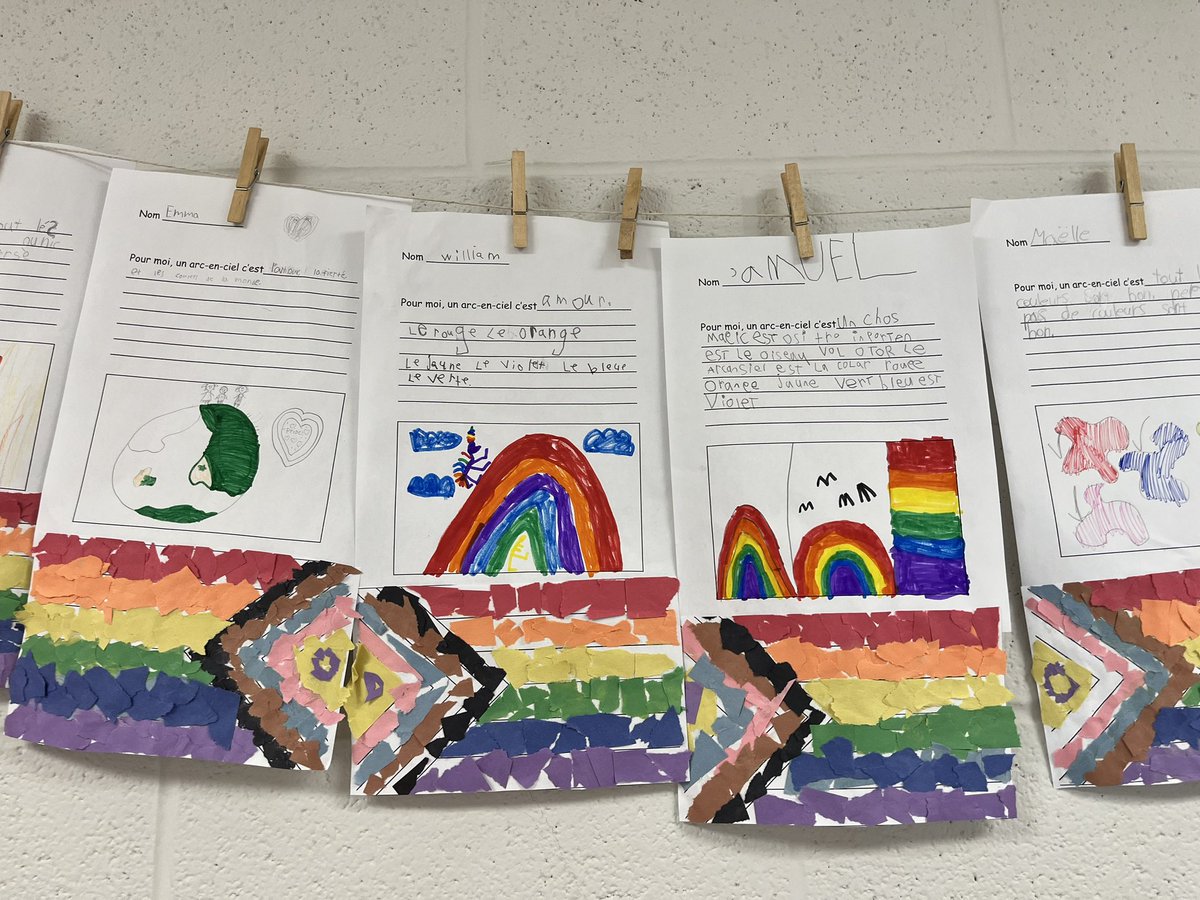 MmeBishopFI's tweet photo. L’amour c’est l’amour ❤️🧡💛💚💙 we have been doing lots of learning ahead of our rainbow day assembly in grade 1/2. We learned about the history of pride and what the rainbow flag represents. My heart is full! @EcoleMaple_LDSB https://t.co/FIWamhQcA8