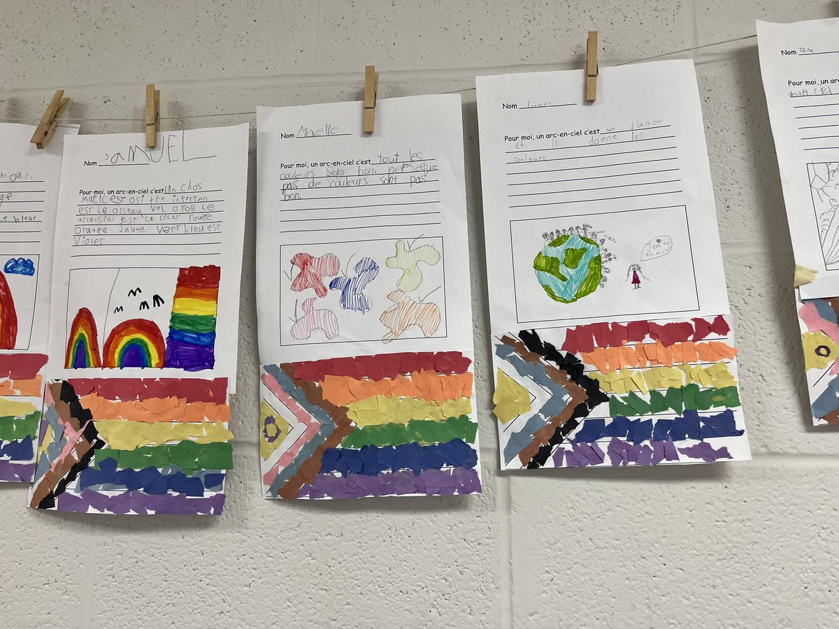 MmeBishopFI's tweet photo. L’amour c’est l’amour ❤️🧡💛💚💙 we have been doing lots of learning ahead of our rainbow day assembly in grade 1/2. We learned about the history of pride and what the rainbow flag represents. My heart is full! @EcoleMaple_LDSB https://t.co/FIWamhQcA8