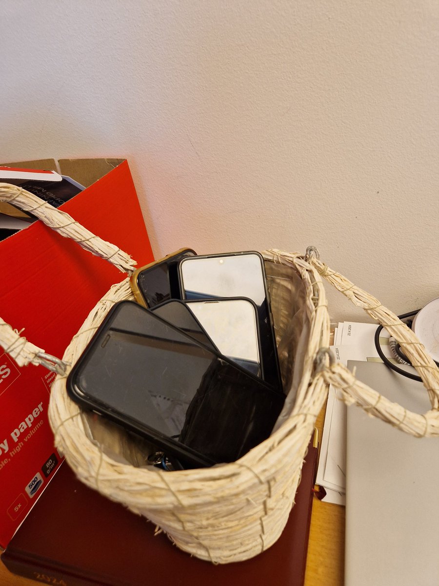 Við erum með nokkra unglinga í vinnu í sumar í gegnum vinnuskólann. Þvílíkar dúllur, áttu bara að vinna 7 tíma á dag. Eftir tvo daga komu þau og vildu vinna lengur. Svo koma þau á morgnana og setja símana sína í  körfu og geyma á daginn.