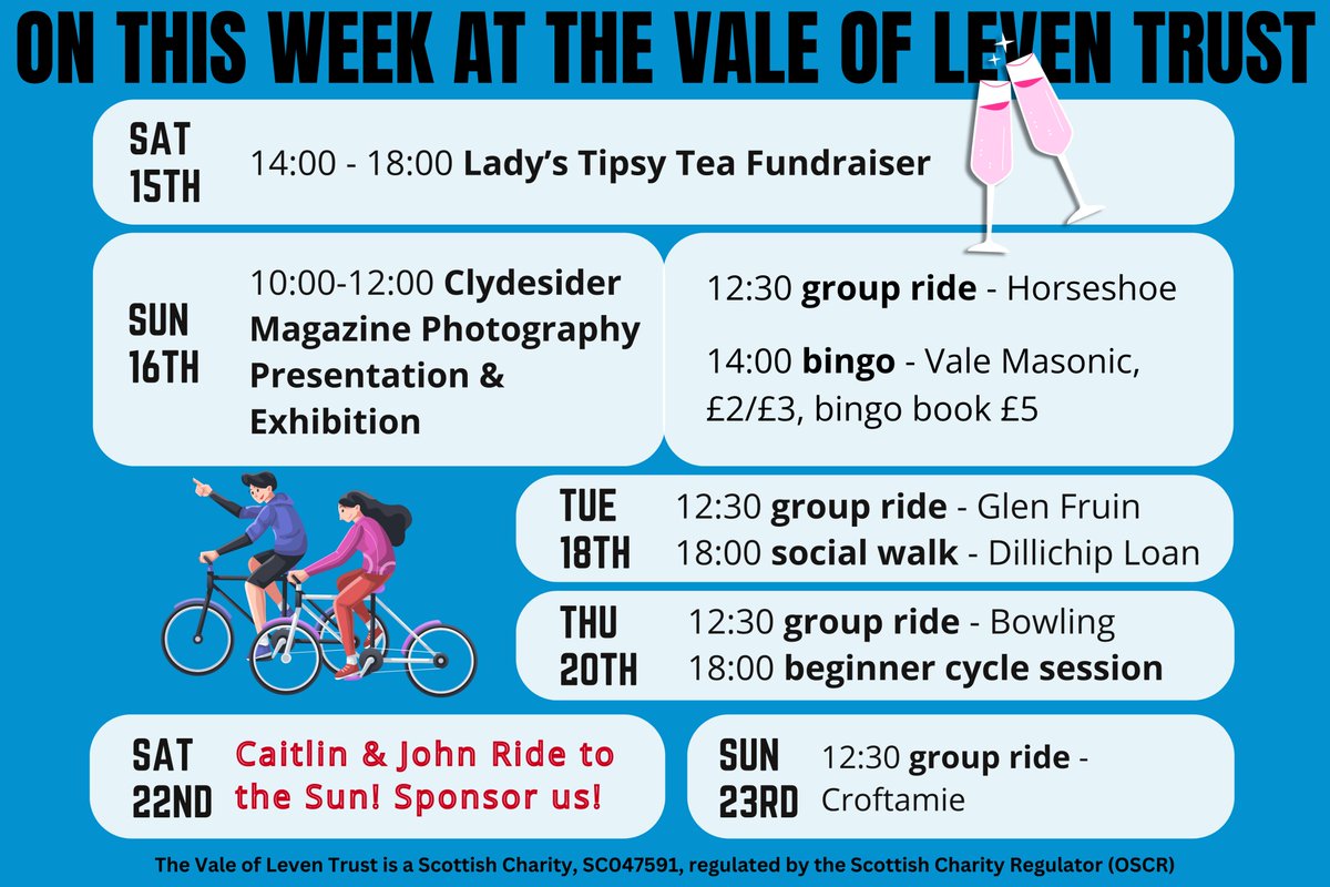 Here's what we've got coming up this week! To book your spot, call us on 01389 752 629, email us at info@valeofleventrust.com or pop in and see us at our hub in Mitchell Way, Alexandria.