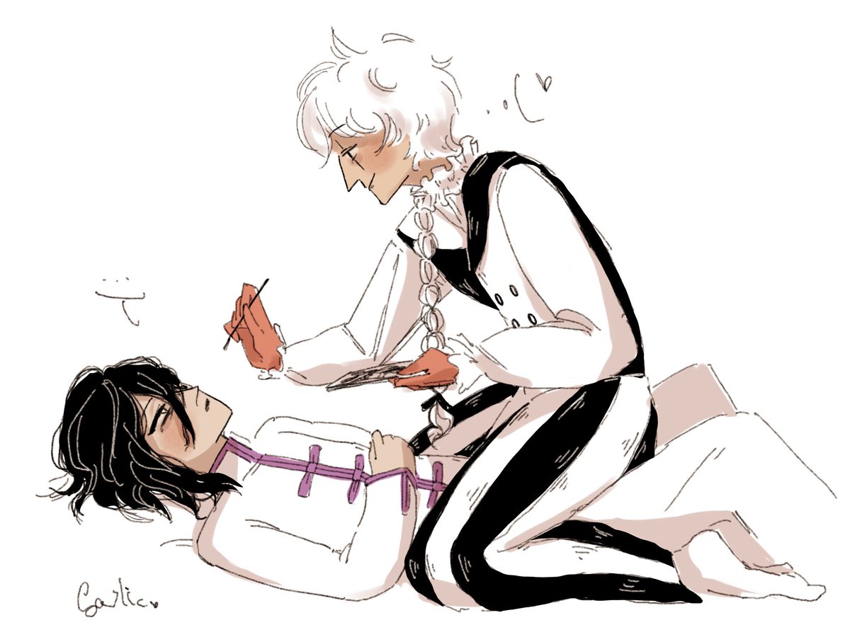 "Nikolai does a makeover on fyodor and makes him emo (I think it would be so funny seeing this man with heavy eyeliner on and attempting to listen to MCR without losing his mind)" -> yes but I made it that one pictureTM :D
#bsd #fyolai

notavampire.straw.page