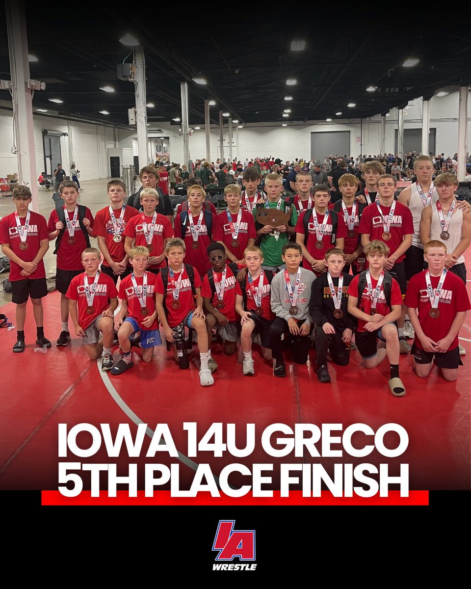 Team <a href="/IowaUSAW/">Iowa/USA Wrestling</a> finished 5th place in 14U Greco.

Freestyle tomorrow. 

#IAhswr