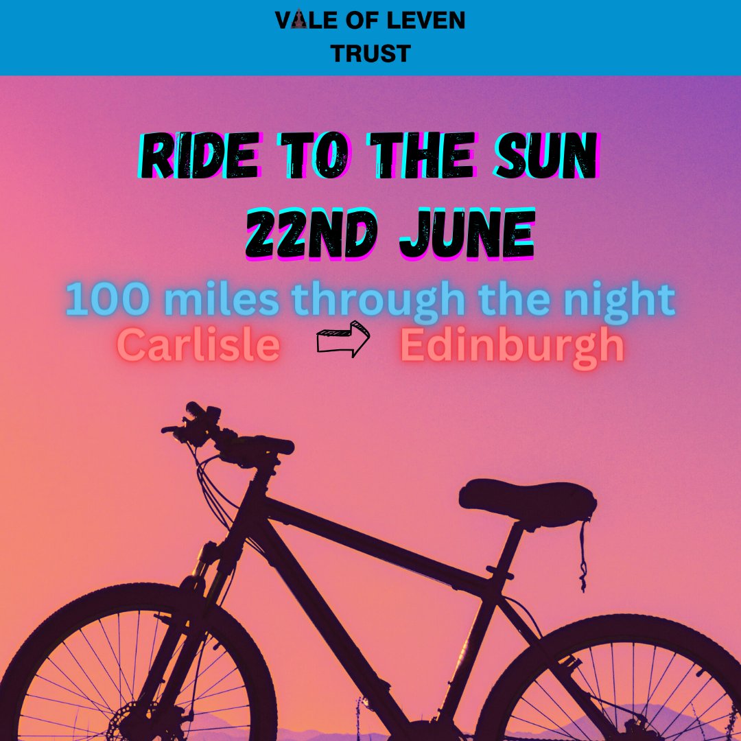 It is now 1 week until Caitlin and John will cycle 100 miles through the night from Carlisle to Edinburgh to raise money for the Vale of Leven Trust! Sponsor them on the link to JustGiving page here: justgiving.com/crowdfunding/v…