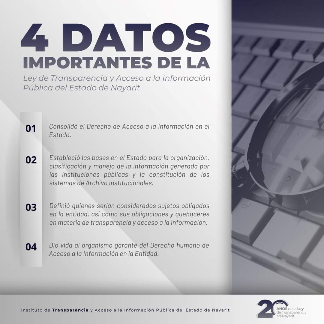 En el marco de la conmemoración de 20 años de la Ley de Transparencia.

#itainayarit 
#TransparenciaPilarDeLaDemocracia