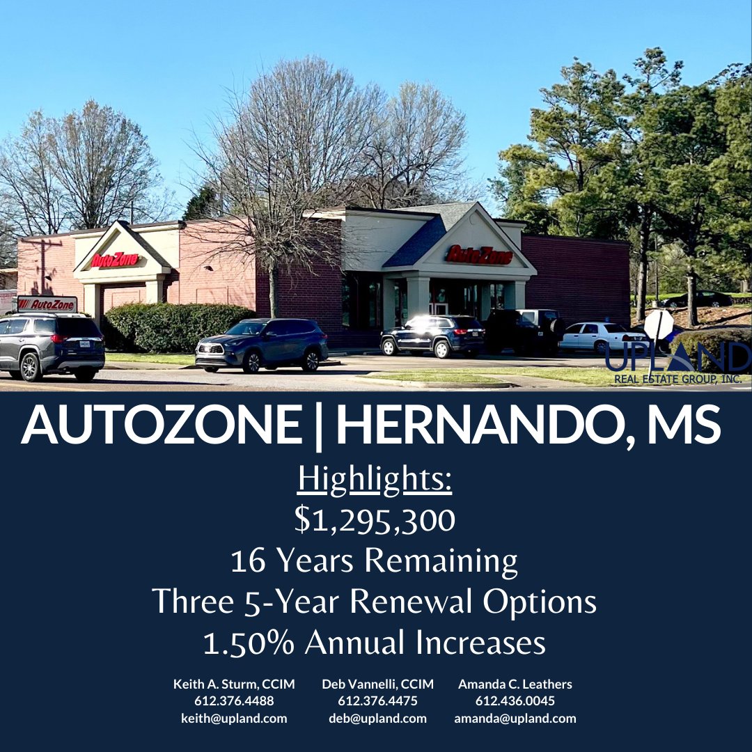 New Portfolio Listing - AutoZone's located in Tennessee, Mississippi, and North Carolina. Please contact Deb Vannelli for more information!