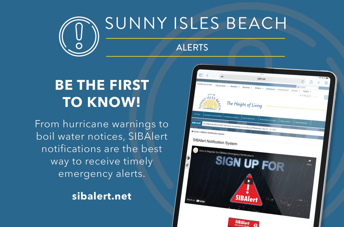 CityofSIB's tweet photo. Sign up for SIBAlert to receive National Weather Service warnings for Sunny Isles Beach, as well as emergency notifications from the City. 

Sign up or update your preferences by visiting https://t.co/boGajlMvIe. https://t.co/IxmhTbEyC5