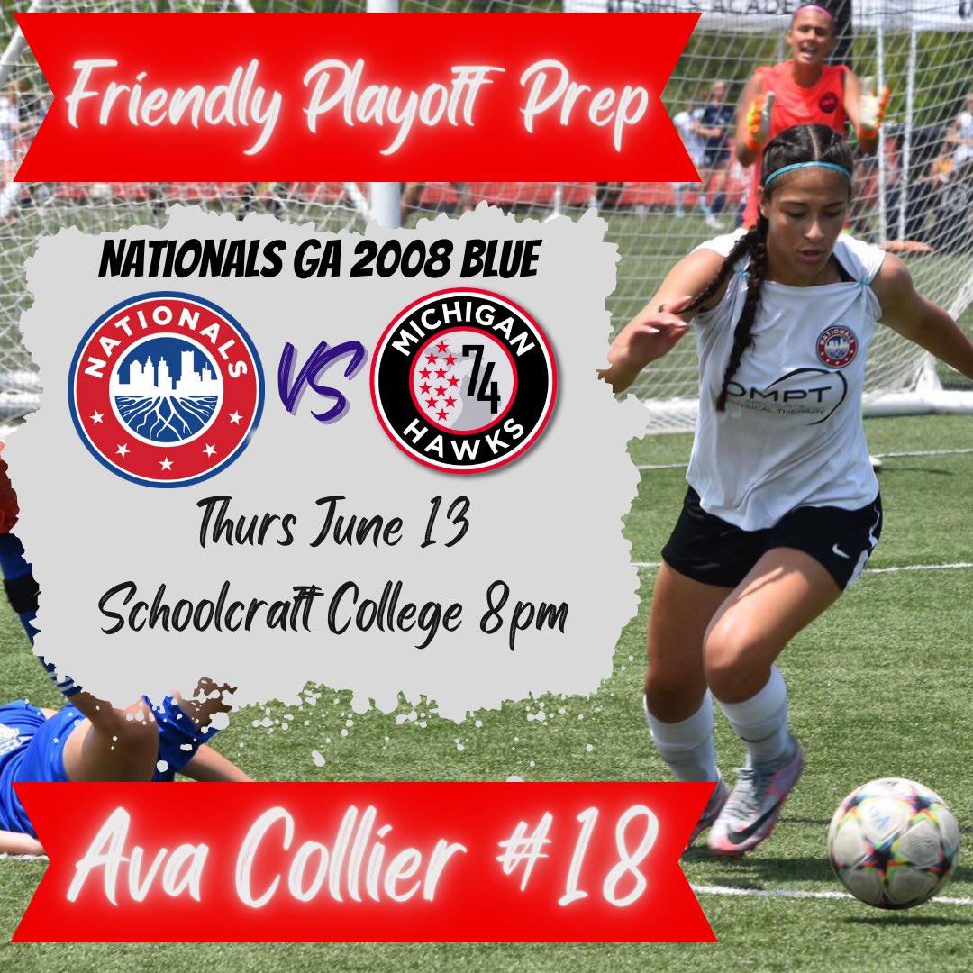 So excited to play the Hawks tonight to prep for our GA Summer Playoffs!! Come check us out at Schoolcraft College! <a href="/wearesoccershow/">We Are Soccer ⚽️</a> <a href="/NationalsGA/">Nationals Girls Academy</a> <a href="/CoachDR7/">David Robertson</a>