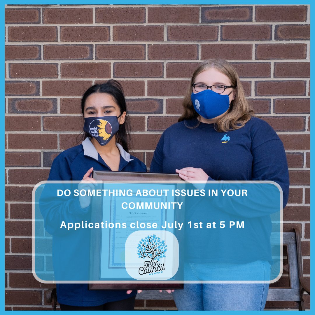 tcolathe's tweet photo. Here's just 4 of the many reasons why you
should apply to Teen Council. Remember submit your
application via the link in our bio by July 1st at 5. 

Applications are open to any high school student who
lives in Olathe regardless of where they go to school. https://t.co/foiW5hUx5J