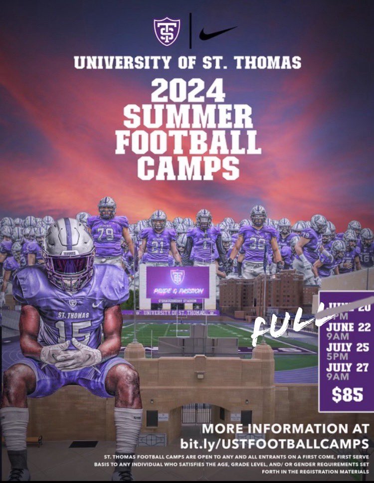 Coach_Caruso's tweet photo. Camp 1️⃣ is Full @UofStThomasMN  
🚨Limited spots remain for camp 2, 3 &amp; 4 

Camp Registration &amp; Info 🖊️ ⬆️👇
https://t.co/cYjq2ovxIi

#Pa25ion • @UofStThomasMN 🟣⚪️⚫️ https://t.co/qJLAtAPtEu