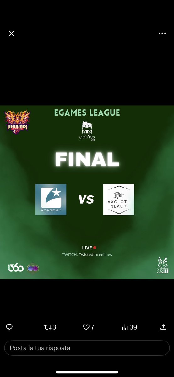 xYuchinaga's tweet photo. Stasera finale del torneo hostato dai @phoenix_egame contro gli @Axolotl_Esports https://t.co/P0nb70cFVp