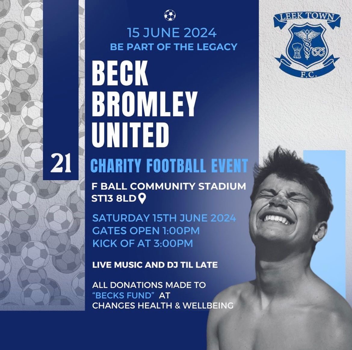 leektown's tweet photo. Its the BECK BROMLEY Charity Football Event on Saturday

Please come down to support - 130pm till late https://t.co/g16UdZAhM1