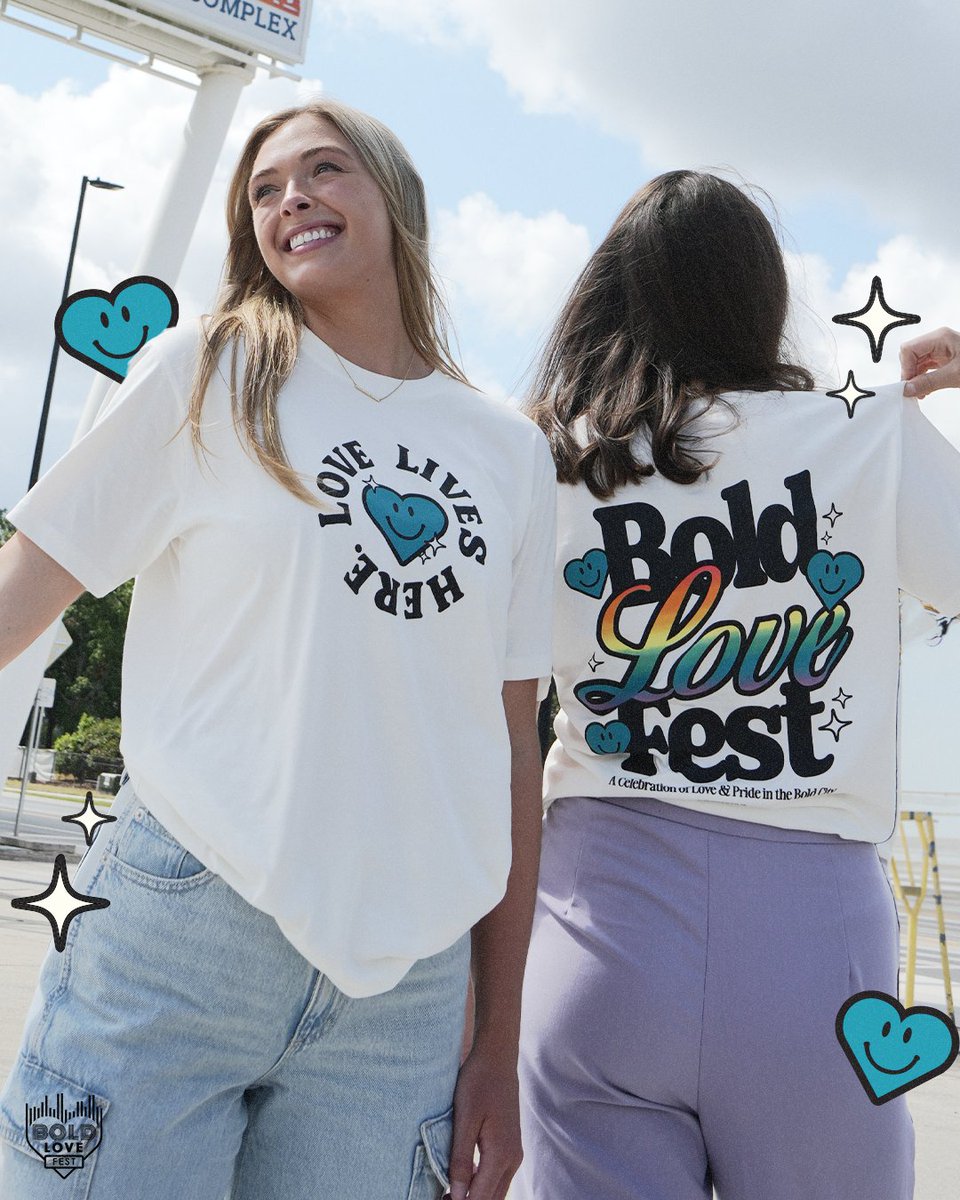 boldlovefest's tweet photo. Wear your Pride! 🌈🫶 Get the exclusive Bold Love Fest shirt only at Saturday's festival! We're obsessed &amp; won't be taking it off anytime soon! #loveliveshere https://t.co/oqhG6aT1yy