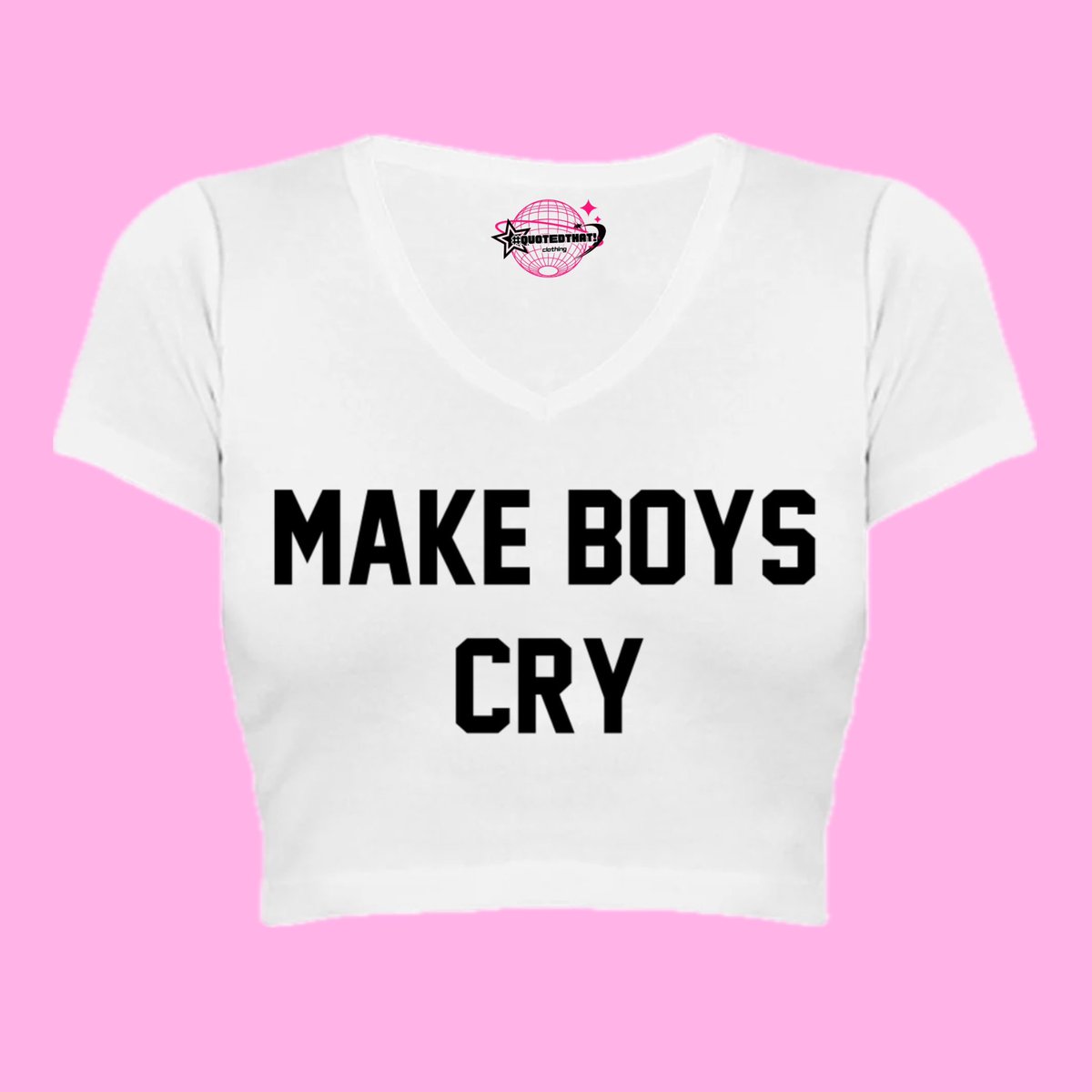quotedthatco's tweet photo. “MAKE __ CRY” BABY TEE!
—————————————————
•Purchases won’t be accepted until July
•Small-2XL
•Customizable shirt and word colors
•Quote request form is linked in bio!
—————————————————
#foryou #clothingbrand #makeboyscry #tiktok #quotedthat! https://t.co/KebFoXJR0R