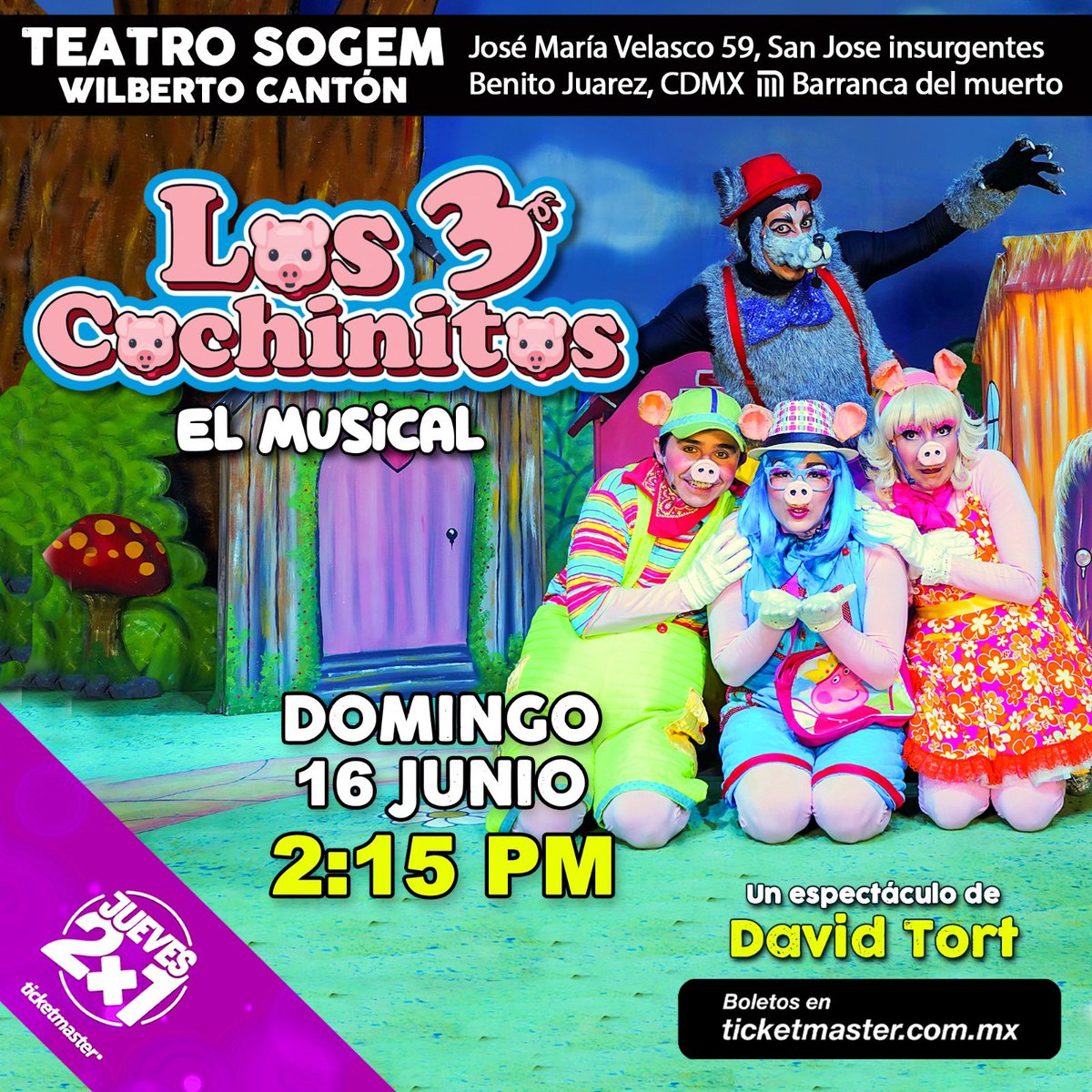 TortProduccion's tweet photo. Hoy puedes adquirir tus boletos al 2x1 con la promoción de @Ticketmaster_Me 

#LosTresCochinitos 🐷🐷🐷🐺
RISAS CONTINUAS 
Da click aquí 👇
https://t.co/oeVLShOihT https://t.co/3uvo0A6smb