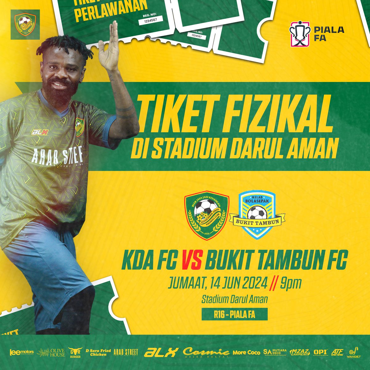 kda_fc's tweet image. 🔰 INFO TIKET PERLAWANAN DI STADIUM DARUL AMAN 🔰

Penyokong boleh mendapatkan tiket fizikal perlawanan Pusingan 16 - Piala FA 2024 KDA FC vs Bukit Tambun FC di Stadium Darul Aman hari ini. Tiket dijual di Kaunter B &amp;amp; Kaunter F bermula jam 3 Petang.

#FACup2024 #FA16 #KDABKT