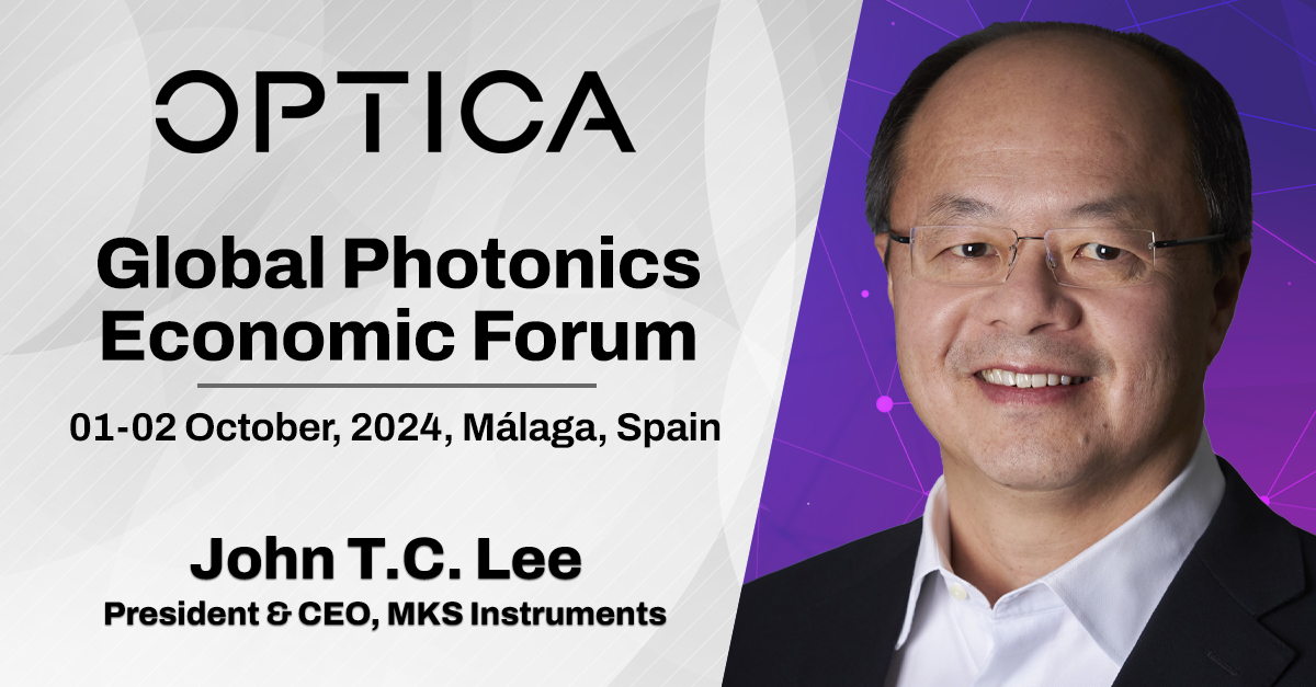 MKS is proud to announce John T.C. Lee, President and CEO of MKS, is a keynote speaker at the inaugural Global Photonics Economic Forum 2024 organized by Optica. 

Join us October 1-2, 2024 in Málaga, Spain.
ow.ly/Vs1Q50S2c2t
#photonics #optics #light