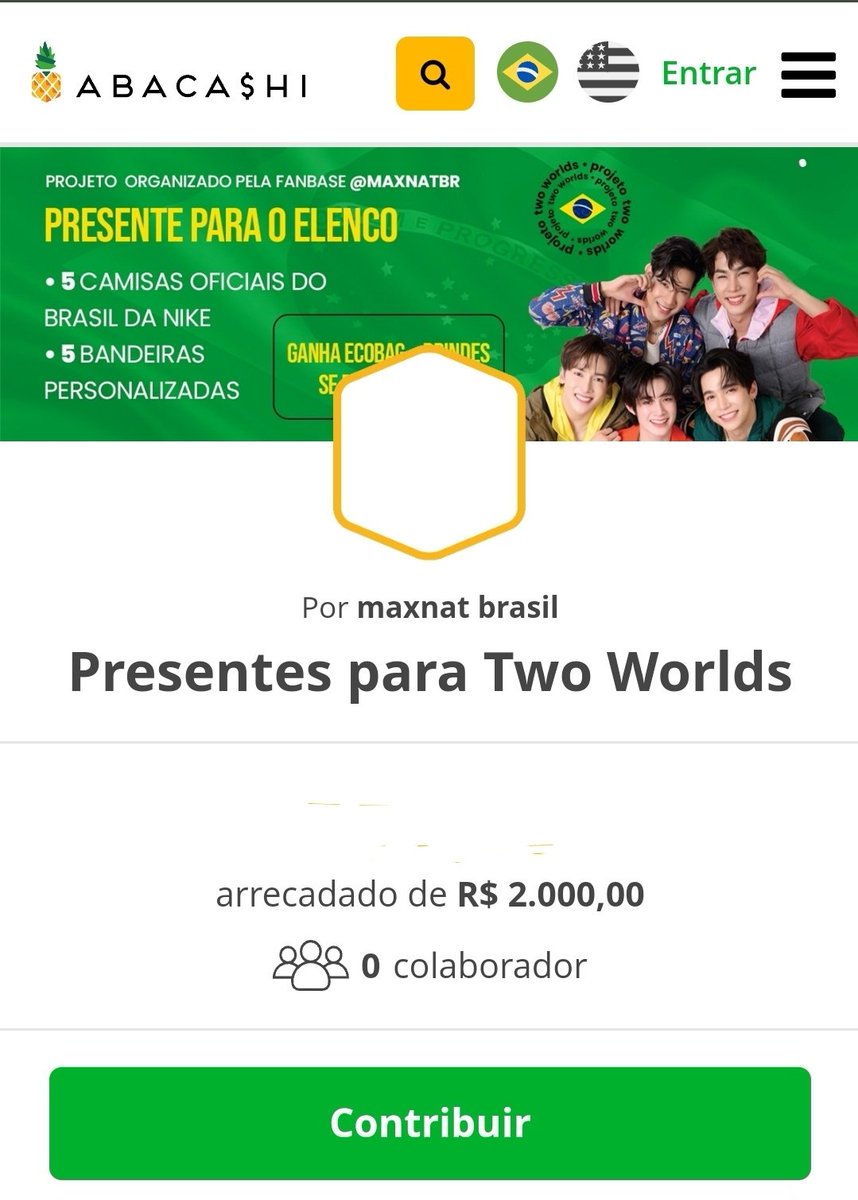 🚨🍭 Projeto *PRESENTES PARA #TWOWORLDS* 🚨🍭

🎁 5 camisas oficiais da seleção brasileira personalizada + 5 bandeiras personalizadas com o rosto de cada.

Link: abacashi.com/p/presentes-pa…

Doações: 
💰: Mínimo R$ 10,00
🎁: Doando R$ 30,00, ganha um ecobag exclusivo.

⬇️