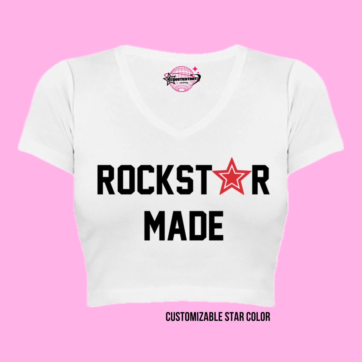 quotedthatco's tweet photo. “ROCKST✮R MADE” BABY TEE!

—————————————————

•Purchases won’t be accepted until July
•Small-2XL
•Customizable shirt, word, and star colors
•Quote request form is linked in bio!

—————————————————
#foryou #clothingbrand #rockstar #tiktok #music #quotedthat! https://t.co/MLgzw78LWl