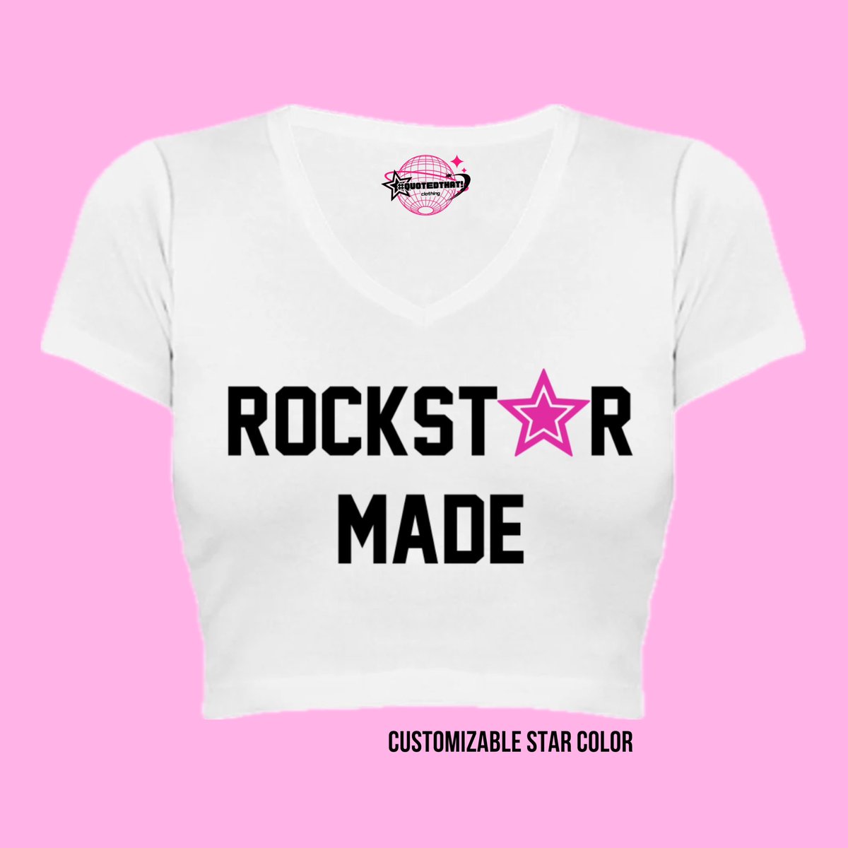 quotedthatco's tweet photo. “ROCKST✮R MADE” BABY TEE!

—————————————————

•Purchases won’t be accepted until July
•Small-2XL
•Customizable shirt, word, and star colors
•Quote request form is linked in bio!

—————————————————
#foryou #clothingbrand #rockstar #tiktok #music #quotedthat! https://t.co/MLgzw78LWl