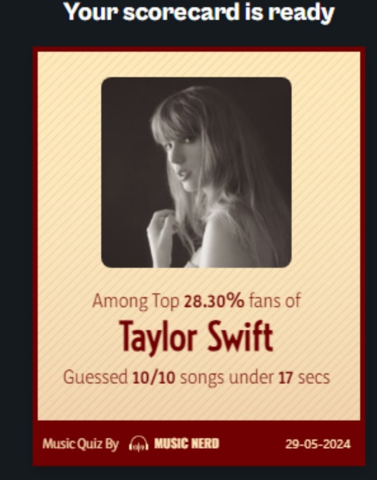 kratosregus's tweet photo. @vijisai_ @swifferupdates @taylorswift13 Try to beat this score if ur a swiftie https://t.co/bOCvwbbn7j https://t.co/q92VmrtUJV