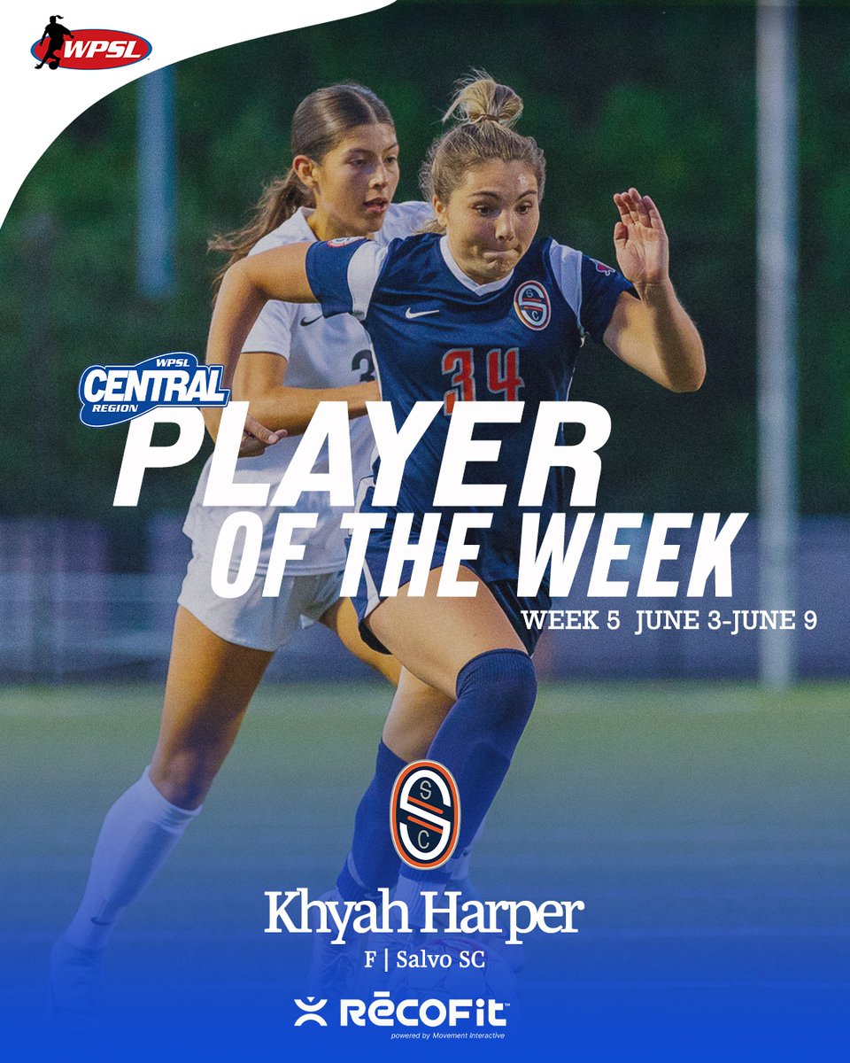 In just 3 games, scoring 4️⃣ goals and 3️⃣ assists, contributing to 7 of Salvo SC's 10 goals. @salvoscwpsl 𝗞𝗵𝘆𝗮𝗵 𝗛𝗮𝗿𝗽𝗲𝗿 of <a href="/gophersoccer/">Minnesota Soccer</a> earns our #WPSLCentral 𝗣𝗹𝗮𝘆𝗲𝗿 𝗼𝗳 𝘁𝗵𝗲 𝗪𝗲𝗲𝗸 for Week 5, sponsored by @recofit_official.

📸 Jason Morales Ortiz