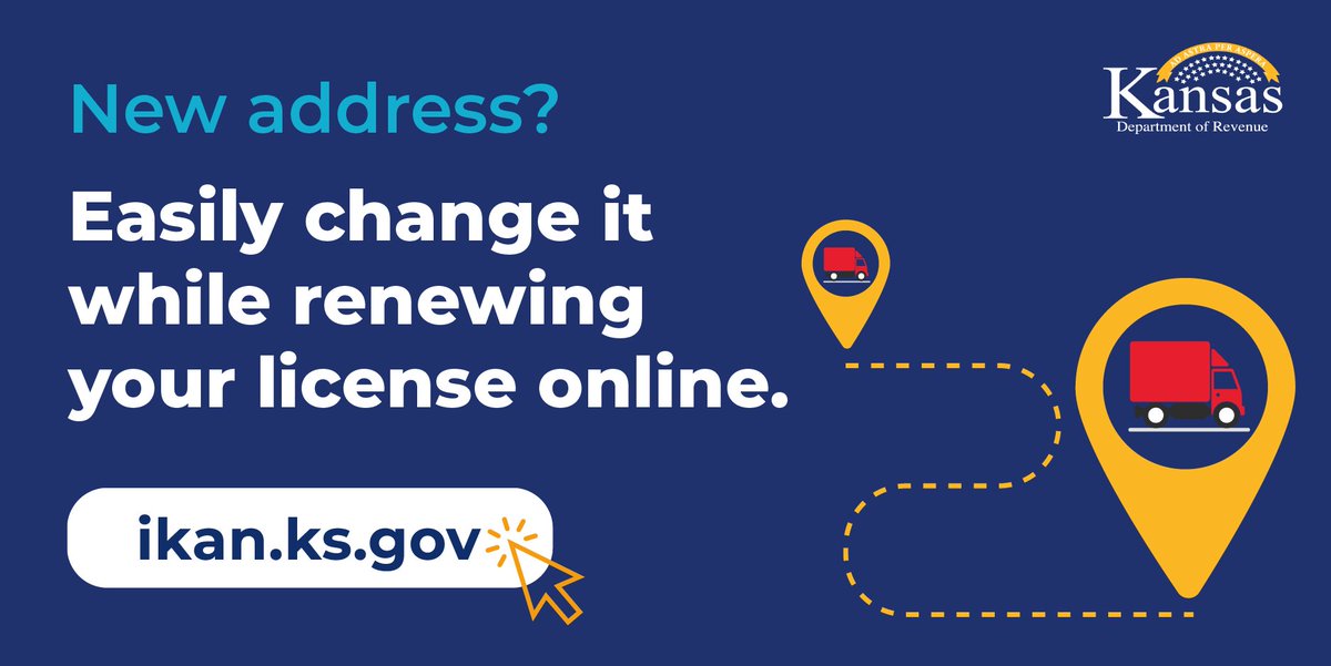 Make changing your address the easiest part of your move. 📦
Update your address on your license or ID in minutes at ikan.ks.gov.