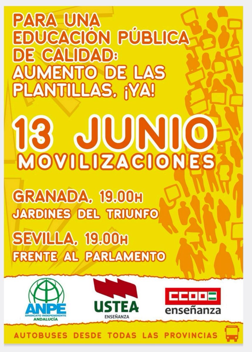 YOLANDACCOOMA's tweet photo. Hoy @CCOOEnseMalaga vuelve a la calle con una concentración en #Granada exigiendo a @EducaAnd, q rompió las negociaciones, retomarlas y apostar por un aumento d plantillas, bajada d ratios, más y mejor atención a la diversidad, menos burocracia... más calidad para nuestro futuro https://t.co/lIz5beegU8