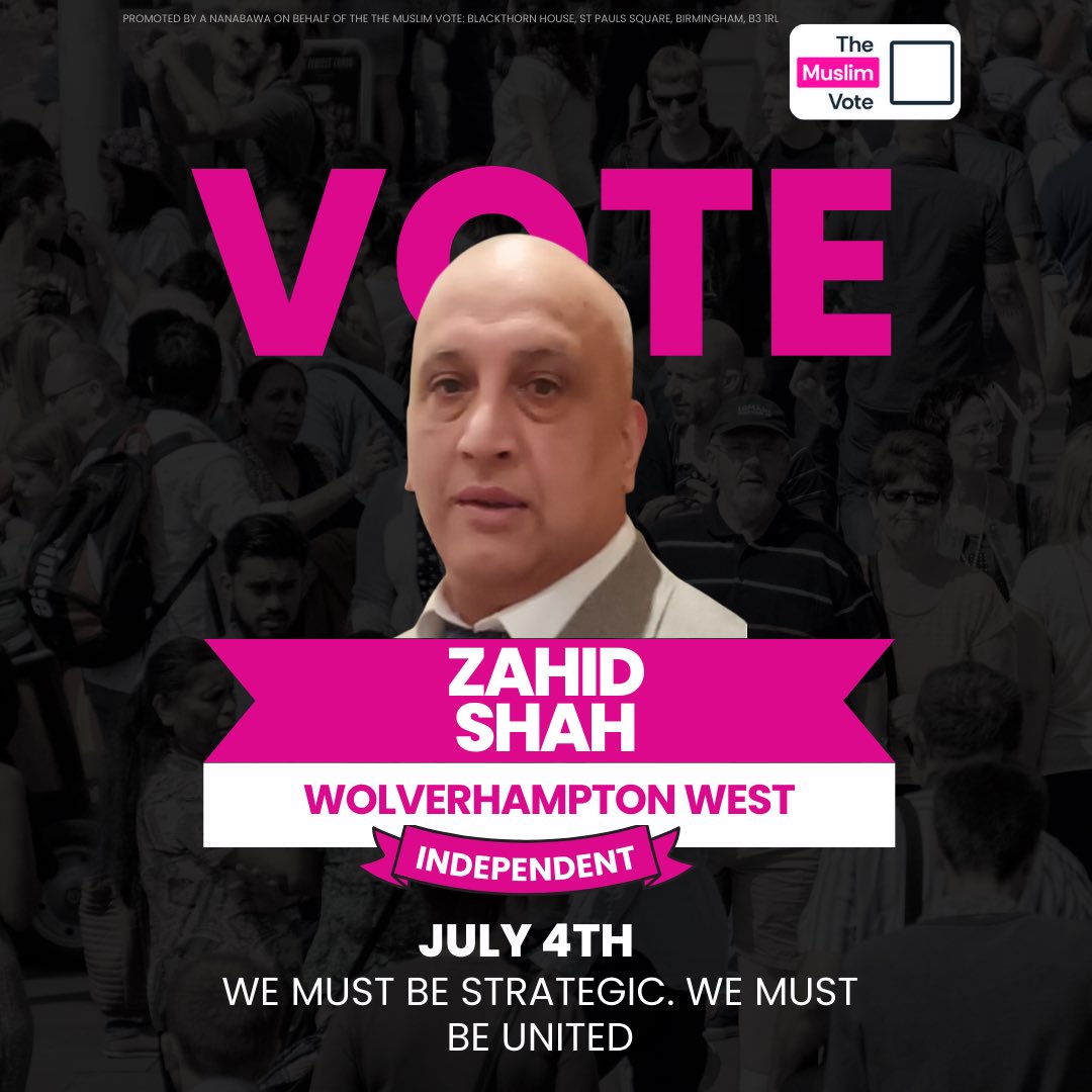 themuslimvoteuk's tweet photo. 📍Manchester Withington: @RKilpatrickMCR
📍Newport East: @pippabartolotti
📍Aldridge &amp; Brownhills: Ian Garrett
📍Wolverhampton West: Zahid Shah https://t.co/Vkx4sDeFCK