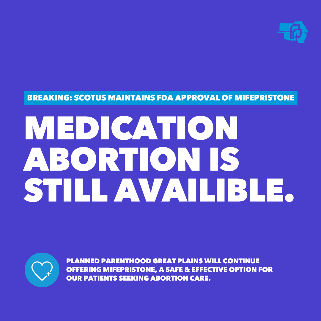 🚨 The Supreme Court ruled that mifepristone remains available in states where abortion is legal, including in our Kansas health centers. We've always said it, &amp; we'll say it again: Mifepristone is, and always has been, safe to use! Make your appointment: bit.ly/3Pn4Xm0