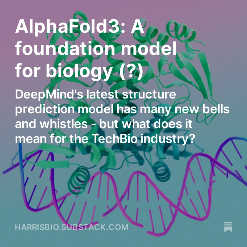 charlieharris01's tweet photo. New blog post alert! 🚨

I write about AlphaFold3, how it works, where it works well ✅ (and where we think it might not ❌) and what it means to the TechBio landscape more broadly (if you decide to believe me). 🧬

(1/7) 🧵

https://t.co/wMXmUbtSmy https://t.co/hukTQkRjje