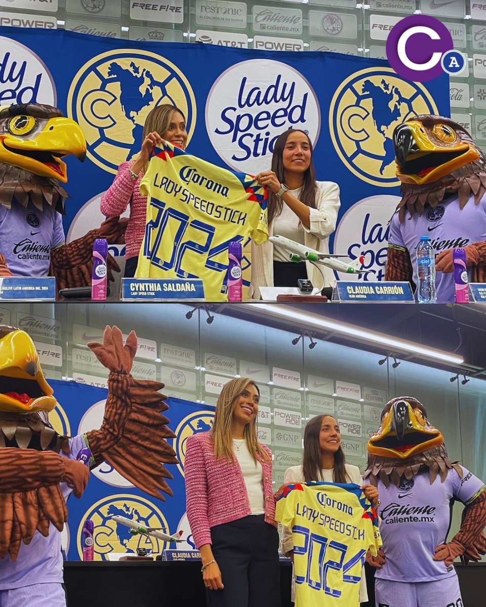 CanchayAparte's tweet photo. #EllasEnLaCancha
@claucarr10n, directora deportiva de @AmericaFemenil, y Cynthia Saldaña, de #LadySpeedStick, en el anuncio oficial del convenio exclusivo para la escuadra femenil de Coapa.
Empoderamiento, fortaleza y liderazgo, las claves del acuerdo. https://t.co/IfspUfvRni