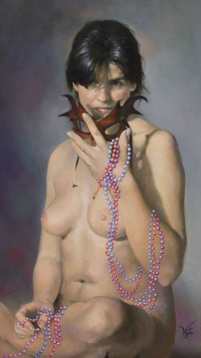 LizViztes's tweet photo. Mardi Gras Masquerade, 12" x 24", oil on canvas. Prints available. #painting #realism #figure 
https://t.co/GFrKS1lZUo https://t.co/xkaYs5wO1E