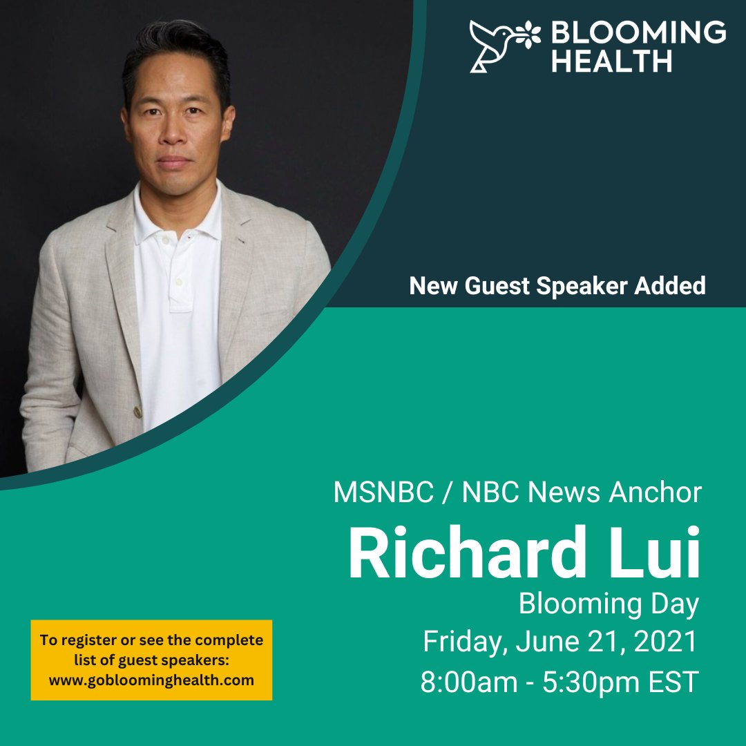 We are excited to announce that @richardlui will be speaking at Blooming Day. He is a veteran journalist with more than 30 years in broadcast journalism, film, technology, and business. 

Event details: hubs.la/Q02BNgp10

#healthcare #socialcare #community #publichealth