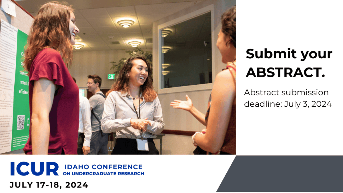 Join your peers from across Idaho colleges &amp; universities in a celebration of undergraduate research at the 2024 ICUR.
More information: bit.ly/ICUR2024

#ICUR2024 #undergraduate #research #summer #boisestate