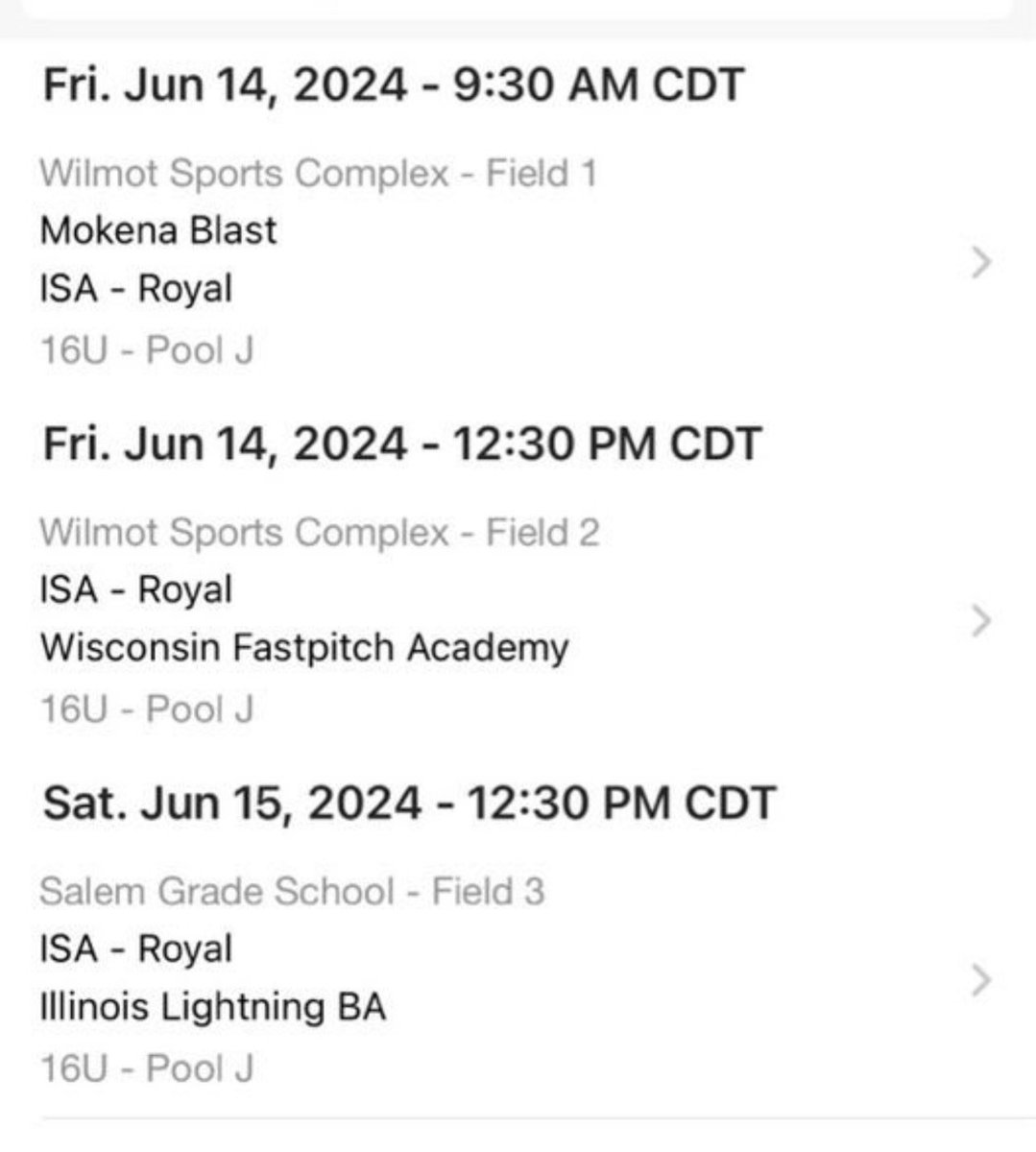 Addison Luebke (@addisonluebke) on Twitter photo This weekend my team and I will be in Salem, Wisconsin for the “Battle of The Borders” tournament June 14-16!
Below is my schedule. Excited to get back on the field!
<a href="/coachjenna/">JennaMarieLouise</a> <a href="/tgussert/">Tanner Gussert</a> <a href="/ISA_Softball/">ISA Softball</a> This weekend my team and I will be in Salem, Wisconsin for the “Battle of The Borders” tournament June 14-16!
Below is my schedule. Excited to get back on the field!
<a href="/coachjenna/">JennaMarieLouise</a> <a href="/tgussert/">Tanner Gussert</a> <a href="/ISA_Softball/">ISA Softball</a>