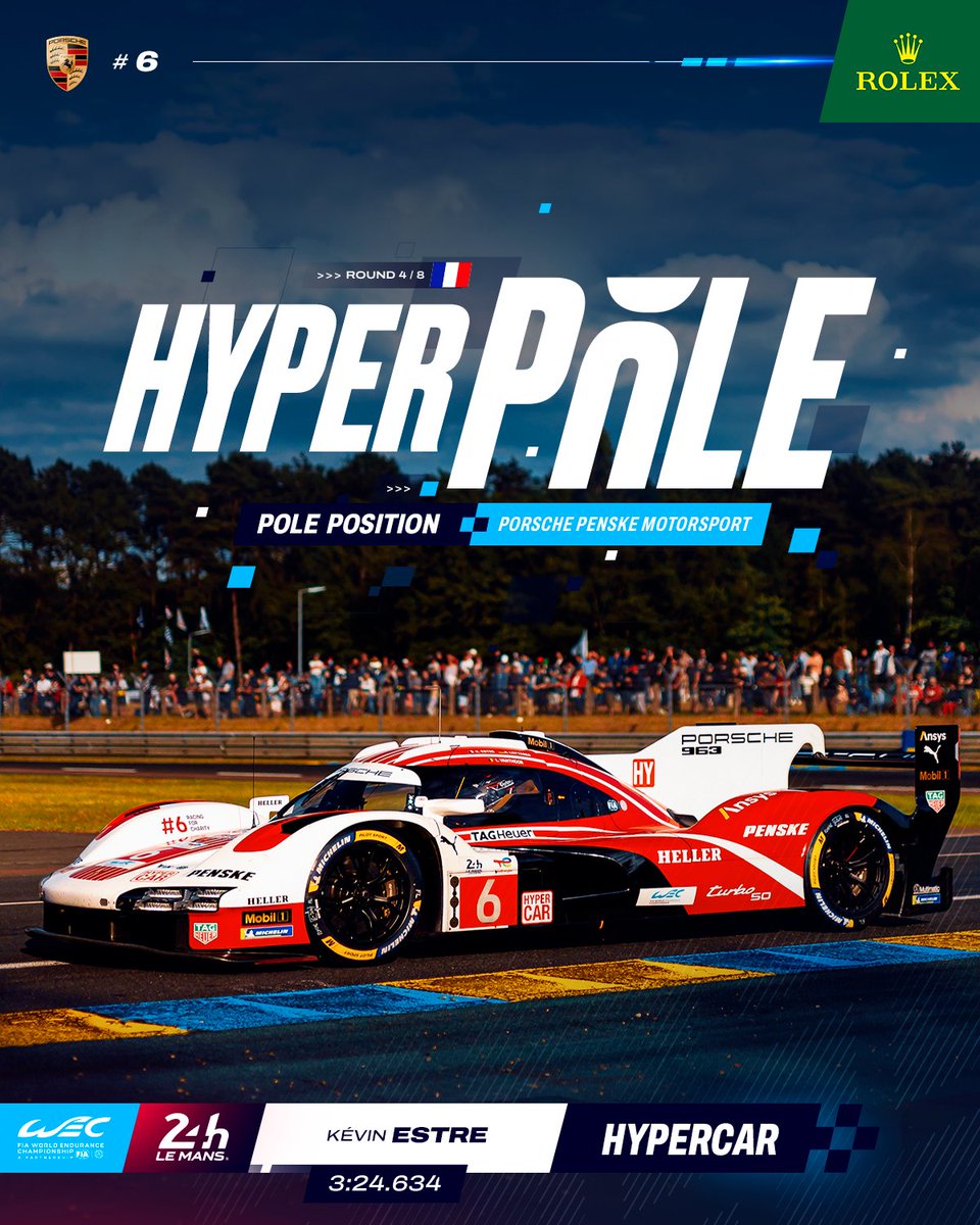 Porsche Penske Motorsport WINS the first Hypercar POLE POSITION of a new century at Le Mans!! 🥇🇫🇷

#WEC #LeMans24 #ROLEX #Porsche