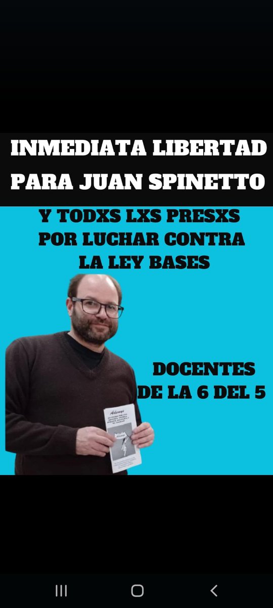 FpnCentro's tweet photo. El día miércoles 12/06 en el marco de la jornada de lucha en contra de la Ley Bases, detuvieron a nuestro compañero Juan Ignacio Spinetto, docente de las escuelas  EEM Nº 6 DE 5 y EEM 1 DE 20. Juan está detenido en la Alcaldía de Chutro y Zavaleta. https://t.co/1wOhb0UcTK