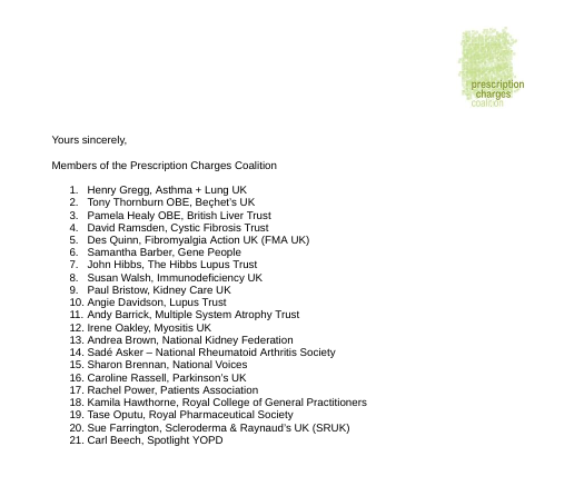 ParkinsonsUK's tweet photo. We want the next government to review the prescription charge exemption list, so people with #Parkinsons in England don't pay for vital medication like the rest of the UK. 

We signed the letter to party leaders asking them to commit to reviewing the charge #ReviewTheCharge #GE24 https://t.co/JnD60Jqzn2