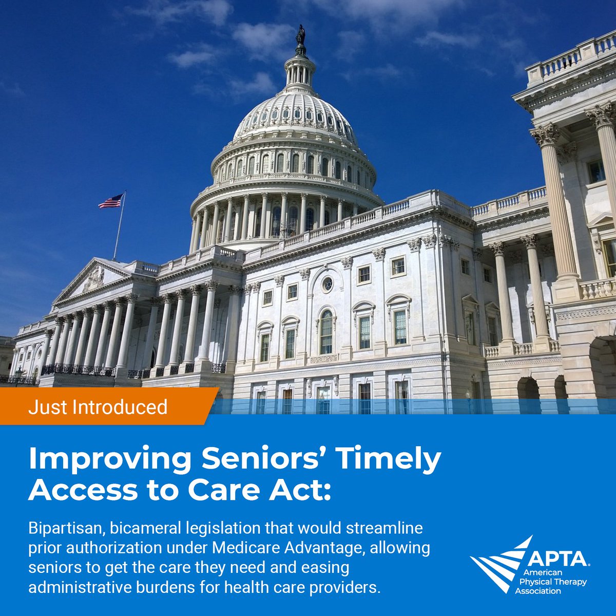 .@APTAtweets on Capitol Hill: APTA-supported bipartisan legislation aimed at addressing prior authorization under MA plans &amp; reducing admin burden for providers has been introduced in Congress.  Huge thank you to the House &amp; Senate sponsors! #PTAdvocacy #FixPriorAuth