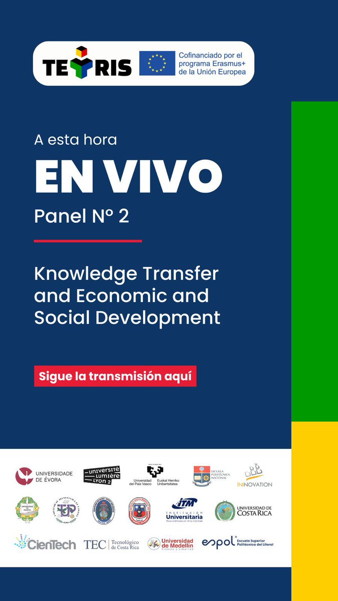 OtriESPOL's tweet image. 📢 ¡Comienza el Panel N2: Transferencia de Conocimiento y Desarrollo Económico y Social en #TetrisFINALCONFERENCE!
Acompáñanos para descubrir cómo la transferencia de conocimiento impulsa el desarrollo económico y social.

Únete aquí 🔴 bit.ly/3yYEtlr
#TetrisTechTransfer