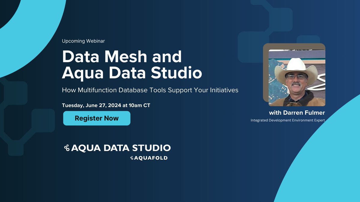 aquafold's tweet image. Join us on Thursday, June 27, at 10am CT for the webinar: Data Mesh and Aqua Data Studio: How Multifunction Database Tools Support Your Initiatives. tinyurl.com/mpp4wk32

Learn how data mesh can transform your organization! 
#DataMesh #AquaDataStudio #DatabaseManagement