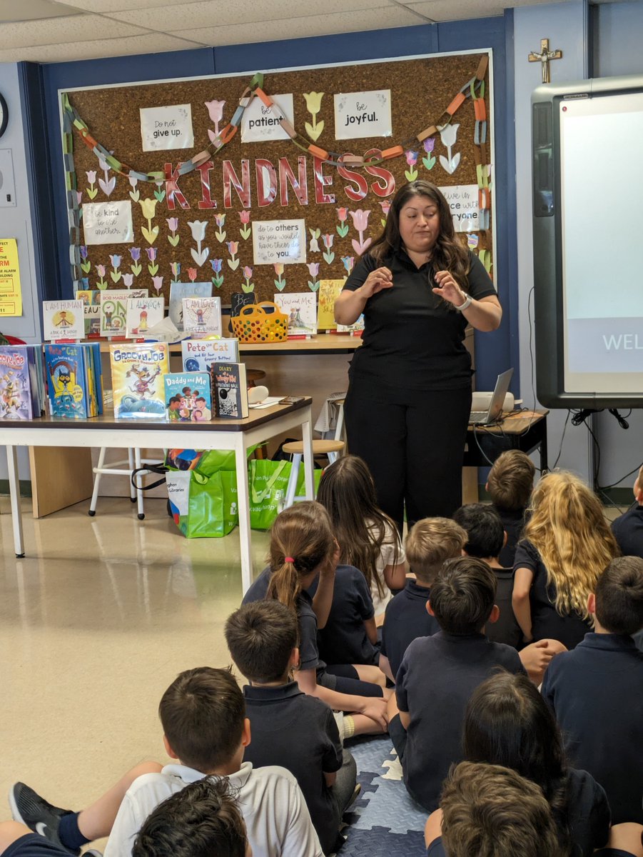StGregoryCA's tweet photo. Today, in our LLC, we were visited by Dalia from The Vaughan Public Library who engaged the K-2 students in a book talk, a read aloud &amp; talked to them about the great things you can do at our VPL locations over the summer break. @car_carm @ycdsb @vaughanpl https://t.co/7fkN65A4Vl