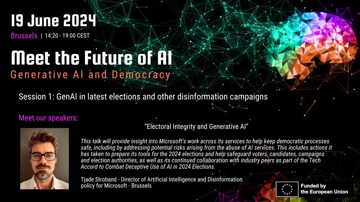 vera.ai (@veraai_eu) on Twitter photo Very happy to announce another speaker joining our “Meet the Future of AI" event in Brussels on 19 June.
It’s <a href="/tjadestroband/">Tjade Stroband</a> Director of #AI & #Disinformation Policy <a href="/MicrosoftEU/">Microsoft European Affairs</a>.
To join, register at eventleaf.com/Attendee/Atten…
More info: veraai.eu/posts/save-the… Very happy to announce another speaker joining our “Meet the Future of AI" event in Brussels on 19 June.
It’s <a href="/tjadestroband/">Tjade Stroband</a> Director of #AI & #Disinformation Policy <a href="/MicrosoftEU/">Microsoft European Affairs</a>.
To join, register at eventleaf.com/Attendee/Atten…
More info: veraai.eu/posts/save-the…