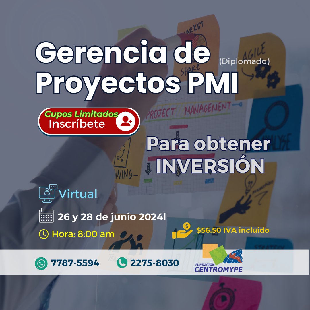 En El Salvador se abren diferentes oportunidades 
Ahora falta que tú te prepares para Generar proyectos que puedan generar ingresos
Inscríbete a este diplomado de GERENCIA DE PROYECTOS PMI