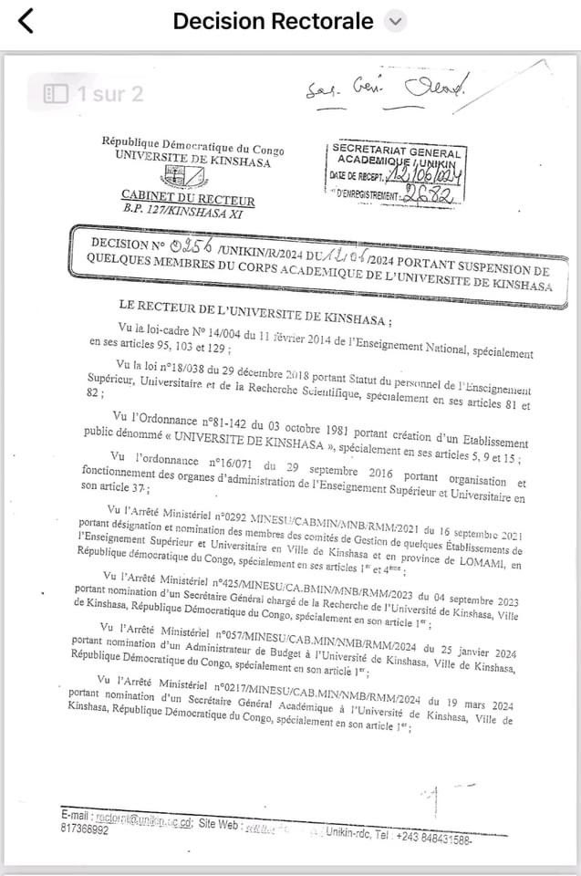 DavidKandolo4's tweet photo. #RDC🛑 : Le Recteur, Prof Kayembe, vient de suspendre tous ces professeurs de la faculté de sciences économiques qui se sont déplacés pour remettre la toge à Vital Kamerhe dans son bureau de travail l’AN, avec une ouverture immédiate d'une action disciplinaire. https://t.co/tktmBeSrES
