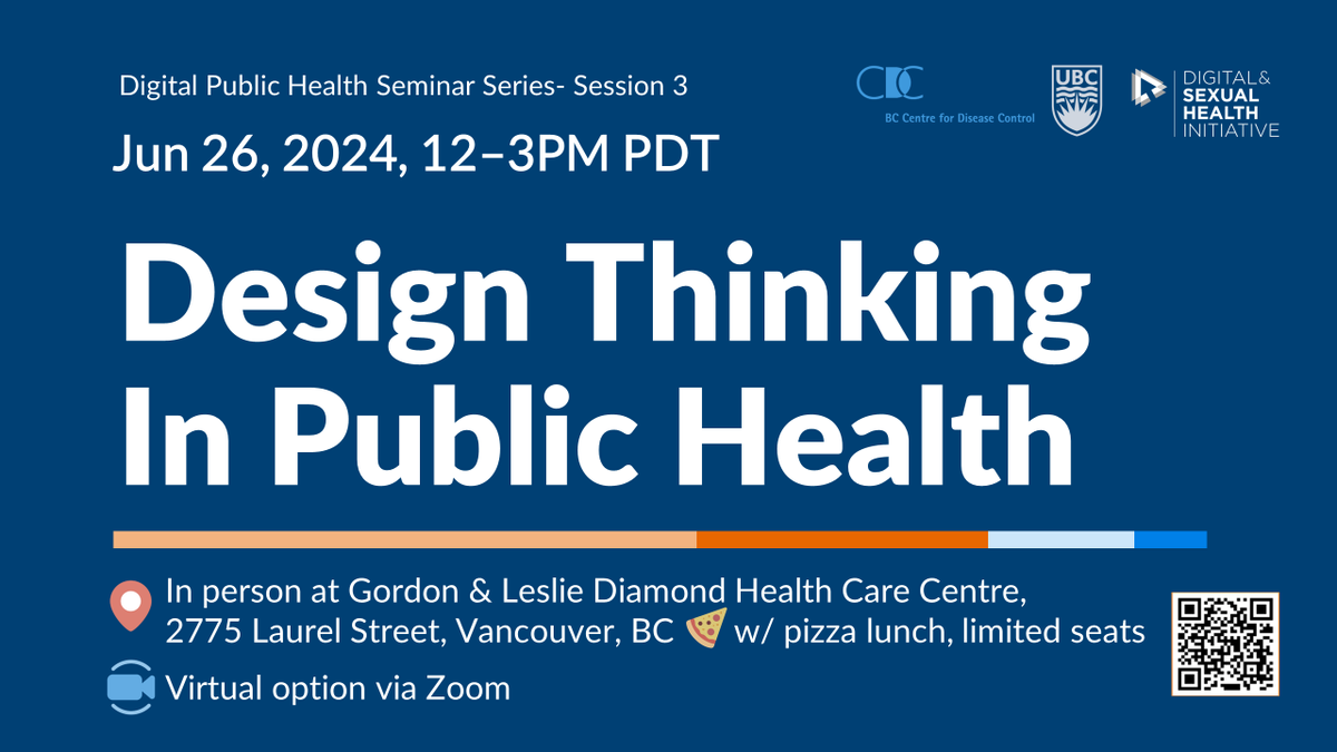 DiSHIresearch's tweet photo. 📢 Join us for "Design Thinking in Public Health"! Learn human-centered design to tackle #publichealth issues with digital tech at this workshop-style session, and a pizza lunch for in-person attendees!🍕

Limited seats, so sign up now: https://t.co/XQxp9XDUHk https://t.co/lCaYFvU8Qt