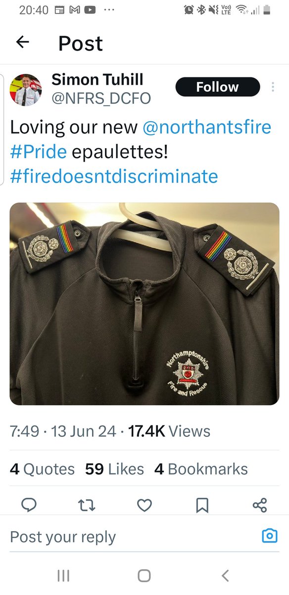 Ill expect the idiots at Lancs Fire &amp; Rescue top landing are poncing around with similar embarrassing woke uniform decorations... except they do discriminate...see interview results for last recruit intake!! We don't discriminate my arse 🍑