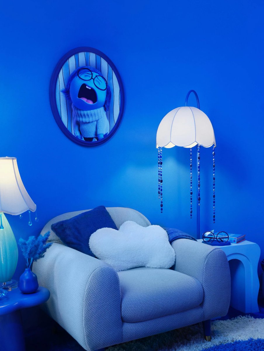InsideOut_2's tweet photo. Sadness book Echos of Solitude yay, her glasses, the napkins and the cloud pillow. Wauw so well done! Love the color. AirBnb #InsideOut2 Las Vegas, Nevada, USA. https://t.co/zmFCJDOw0B