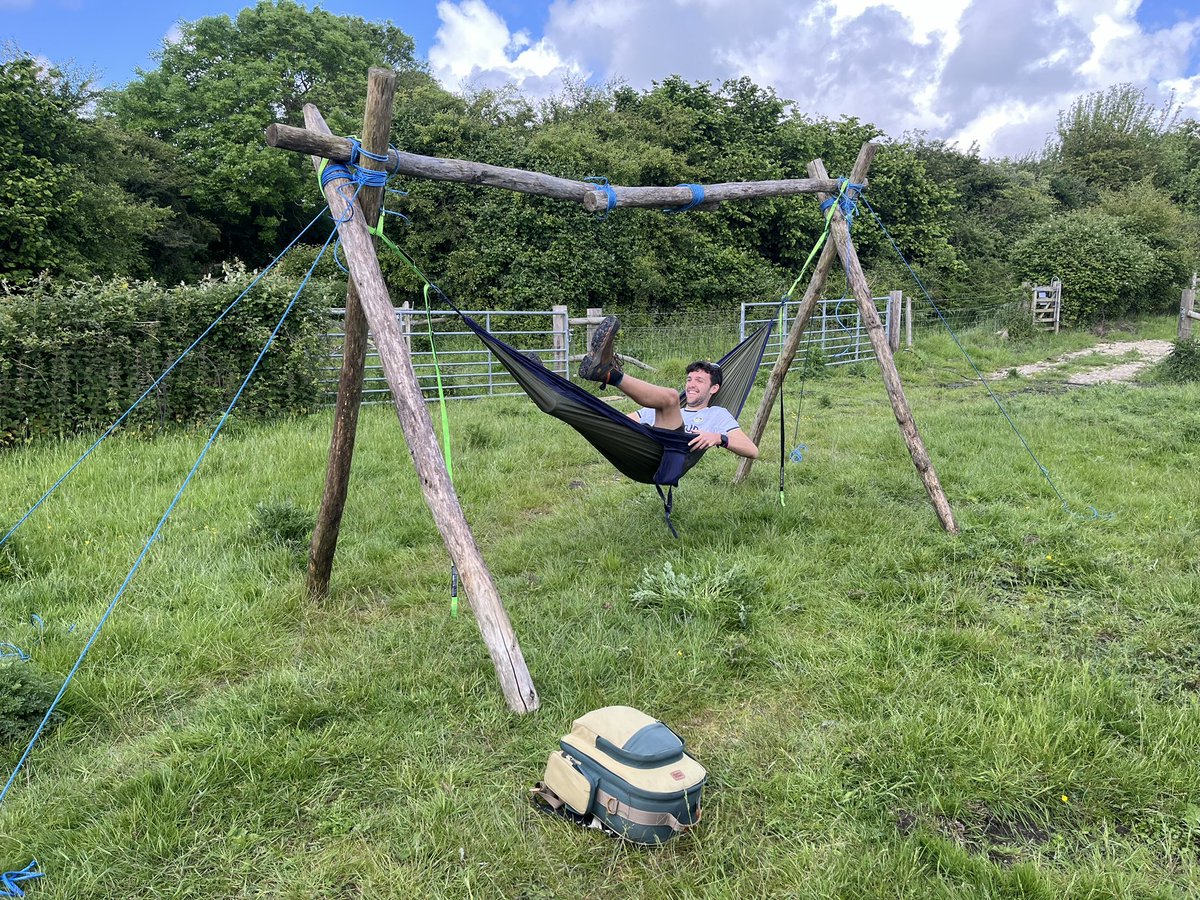 Cambs_Aaron's tweet photo. This year’s compound featured an upgrade (bigger!) hammock stand, garden swingball and festoon lighting. https://t.co/l3ilcNvAJW
